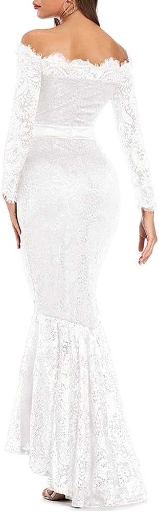 Women's Floral Lace Long Sleeve Off Shoulder Wedding Mermaid Dress